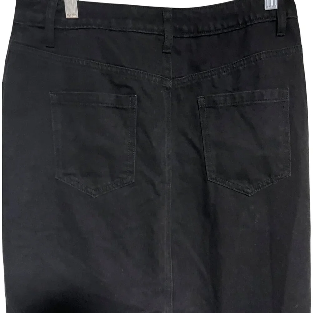 Happily Grey Black Midi Denim Skirt Size 11/29 Front Slit Assymetrical Waist